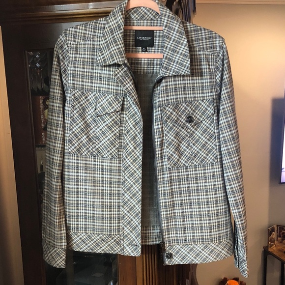 Liverpool Jackets & Blazers - Liverpool Women's Plaid Blazer - Gray and Brown